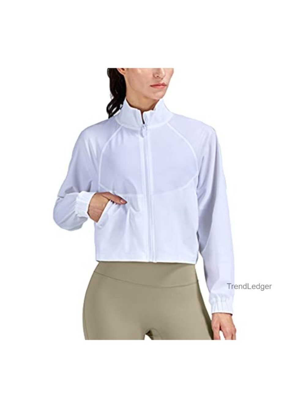 Women's UPF 50+ Cropped Athletic Running Track Zip Up Jacket